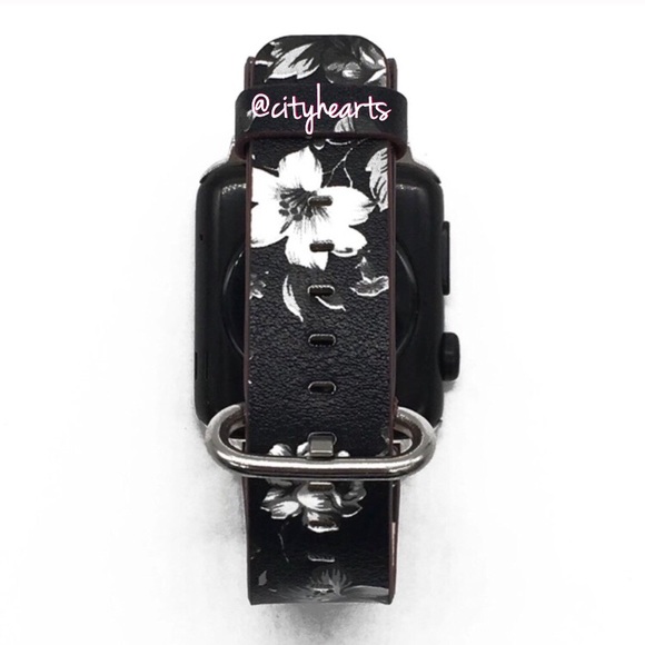 NEW Black Floral Vegan Leather Apple Watch Band - Picture 2 of 5